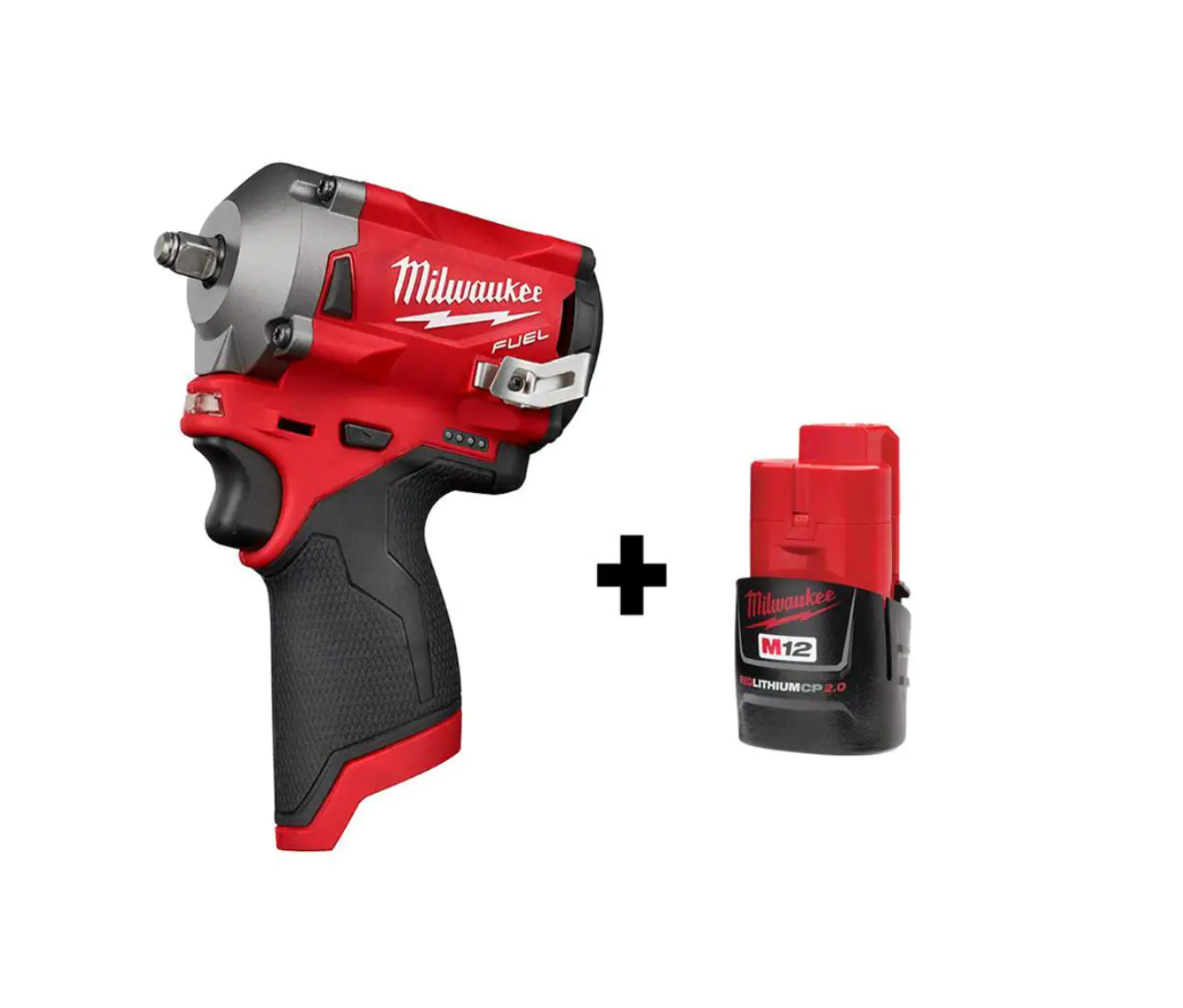 Milwaukee 2554-20-48-11-2420 M12 FUEL 12V Stubby 3/8 in. Lithium-Ion Brushless Cordless Impact Wrench with M12 2.0Ah Battery