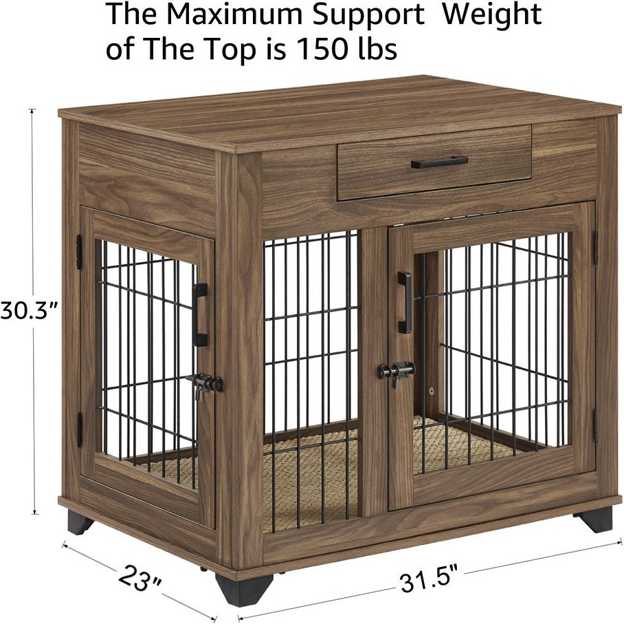 Unipaws Wooden Wire Double Door Furniture Dog Crate