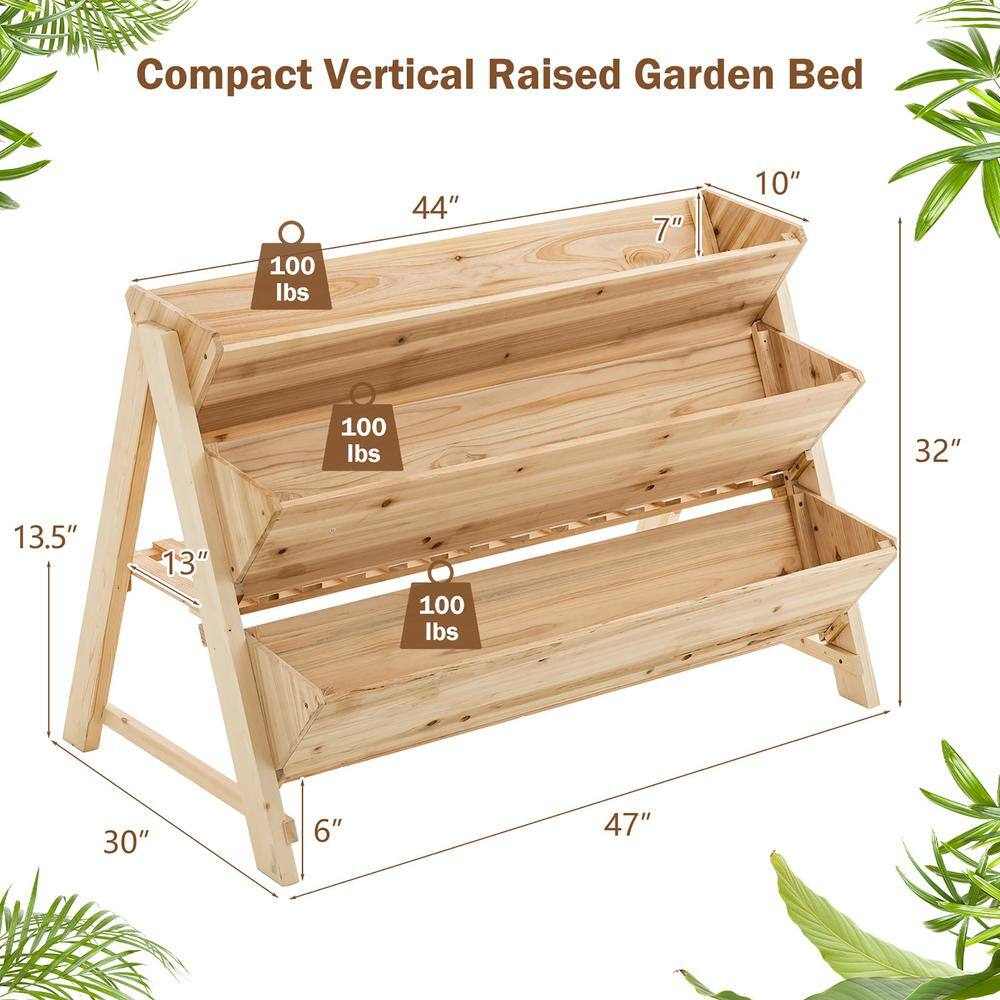 Costway 3 Tier Wooden Vertical Raised Garden Bed wStorage Shelf Side Hook  Liners TH10014