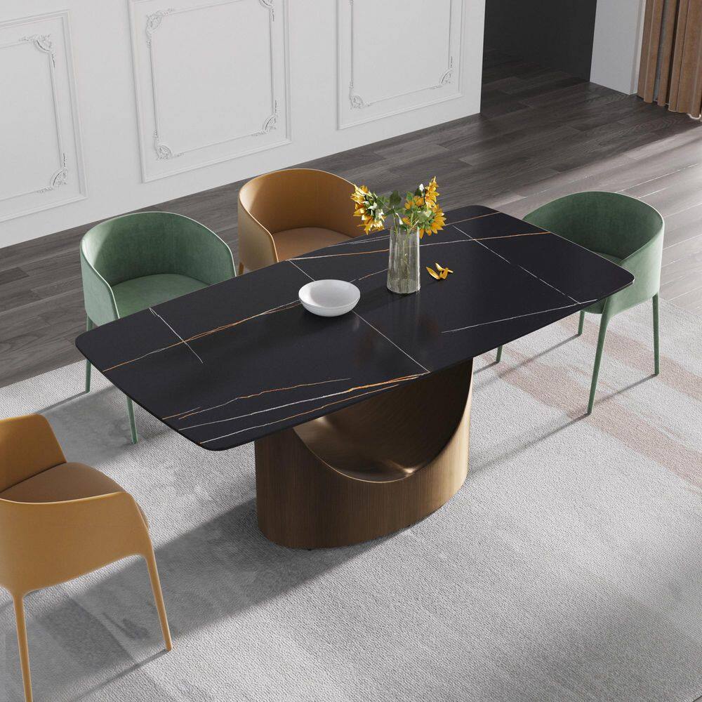 JE Home 70.86 in. Black Rectangle Sintered Stone Tabletop Dining Table with Gold Carbon Steel (Seats 6) JE-DTT18ABDTL5G