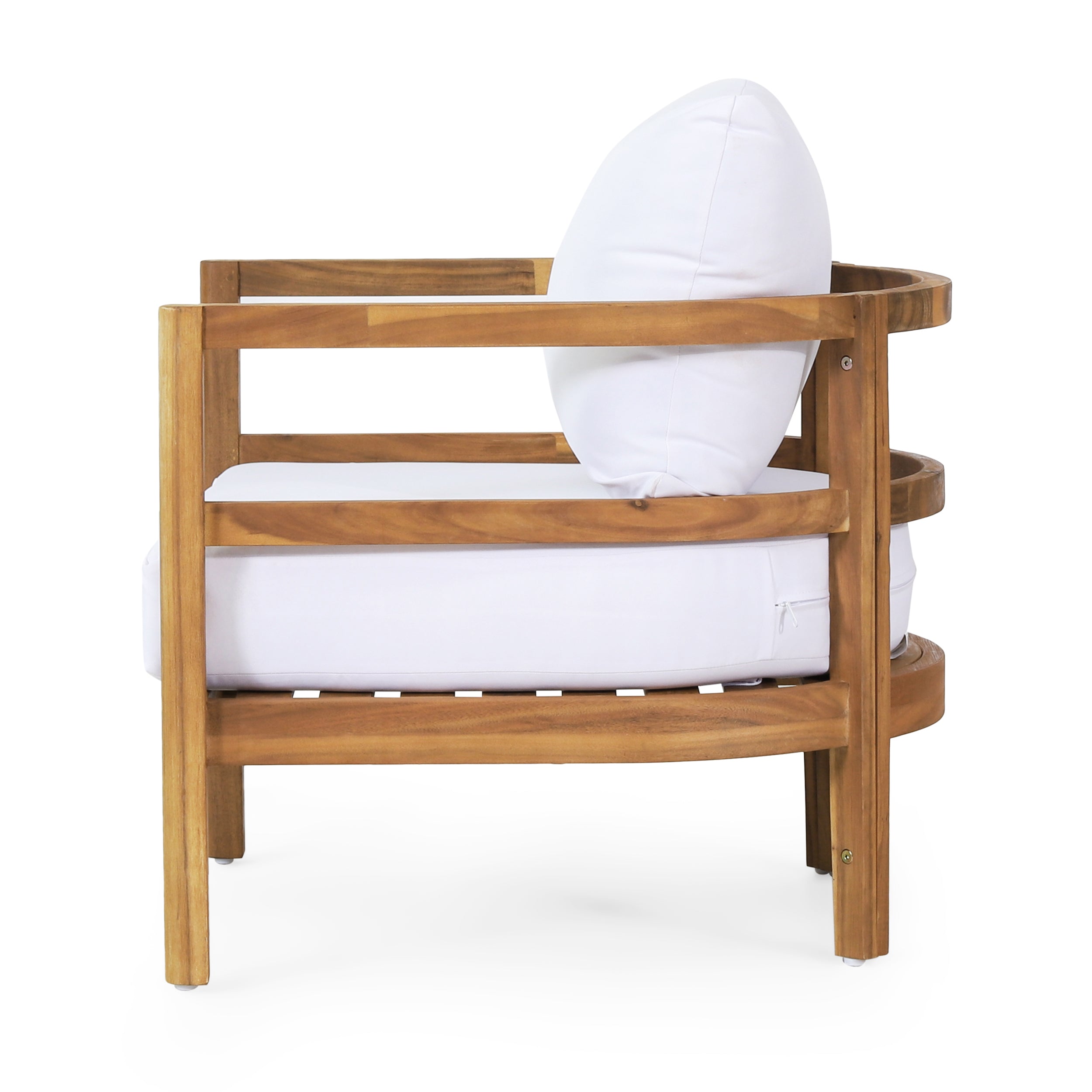 Aggie Outdoor Acacia Wood Club Chair with Cushions, Teak and White