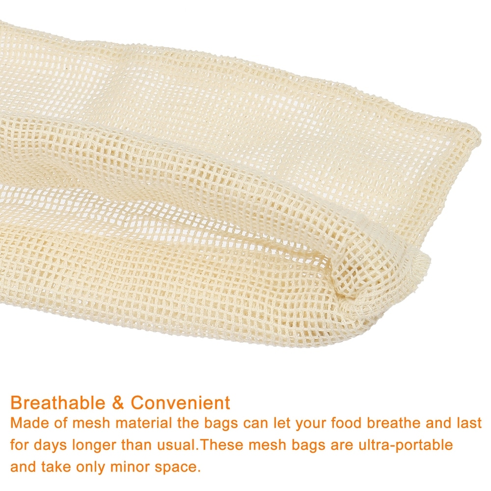 Reusable Produce Bags 3PCS  Cotton Mesh Bags Food Storage Bags  Beige   Beige