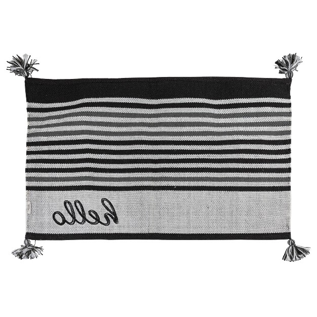 Striped Hand Woven Indoor Outdoor Rug Black