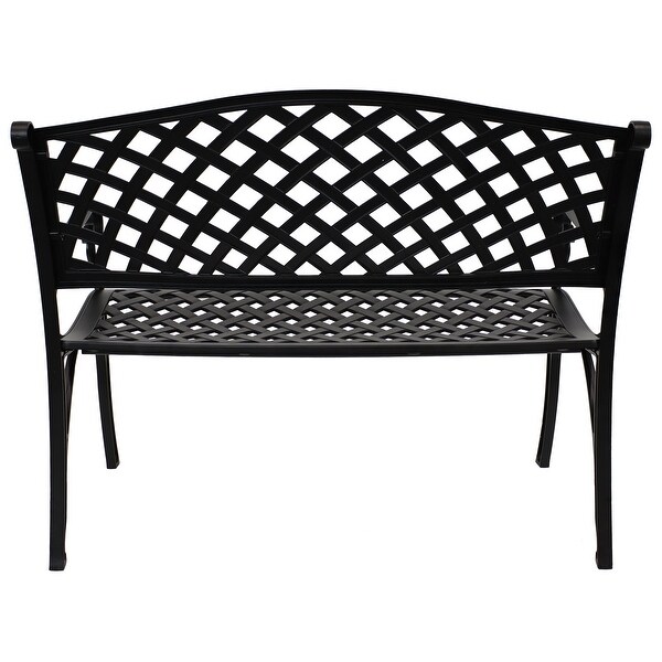 Sunnydaze 2Person Black Checkered Cast Aluminum Outdoor Patio Garden Bench