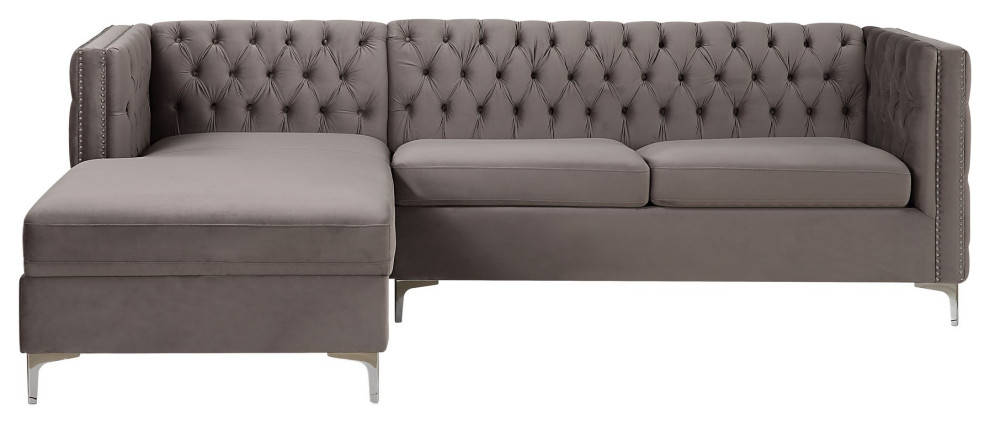 Benzara BM251090 2 Piece Sectional Sofa Set With Button Tufted Details  Gray   Midcentury   Sectional Sofas   by Uber Bazaar  Houzz