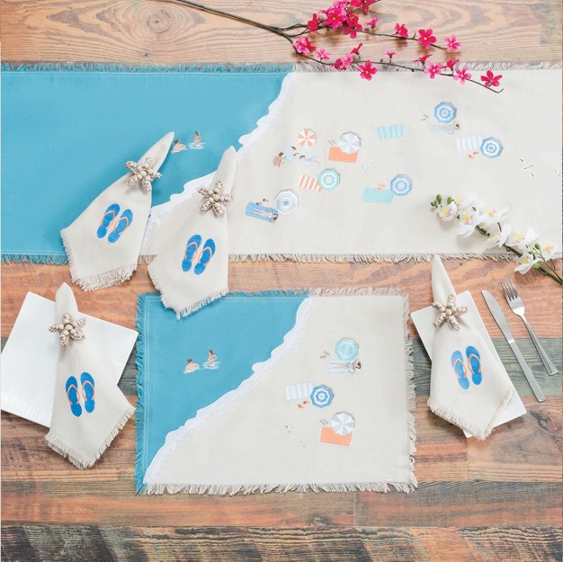 Rightside Designs Beach Scene Blue And Natural Embroidered Table Runner