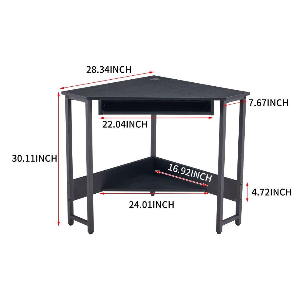 Triangle Computer Desk Corner Desk With Smooth Keyboard Tray  Storage Shelves