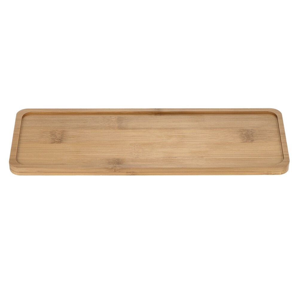 Plant Pot Saucer  28x9.5cm Bamboo Rectangular Flower Drip Tray Indoors   Natural Wooden Color