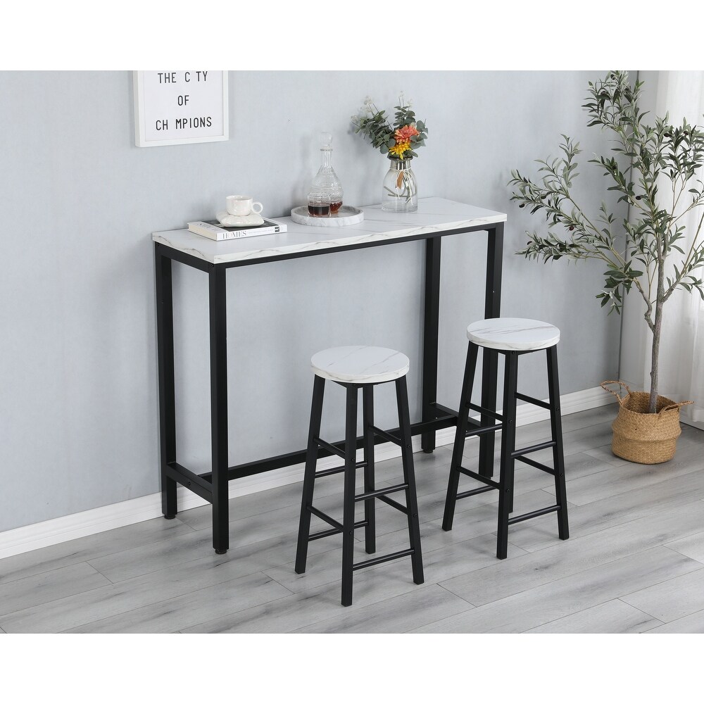 Faux Marble Black Table Top Bar Table with 2 Bar Chairs