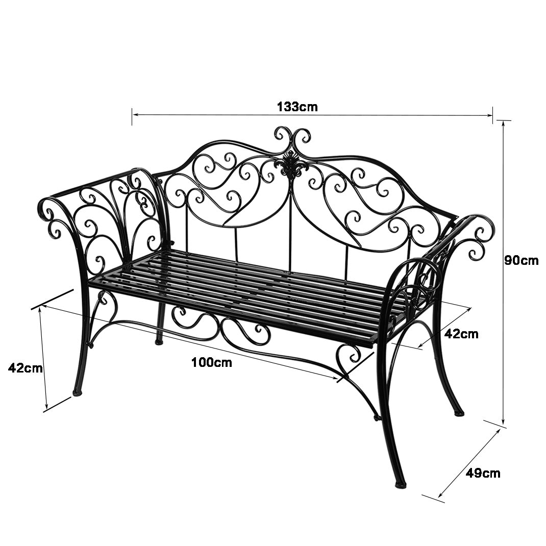 Black Outdoor Romance Two Seat Bench for Garden Park