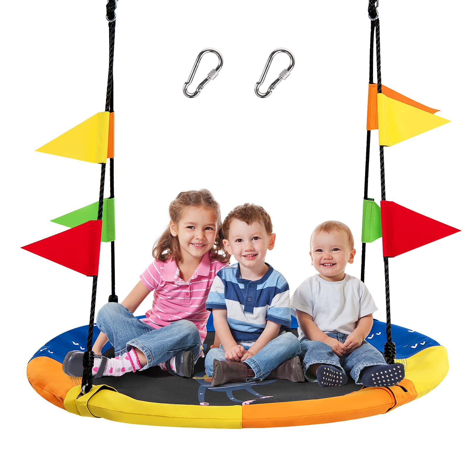 Costzon 40 Inch Saucer Tree Swing, Kids Indoor/Outdoor Large Round Swing w/ Hanging Straps