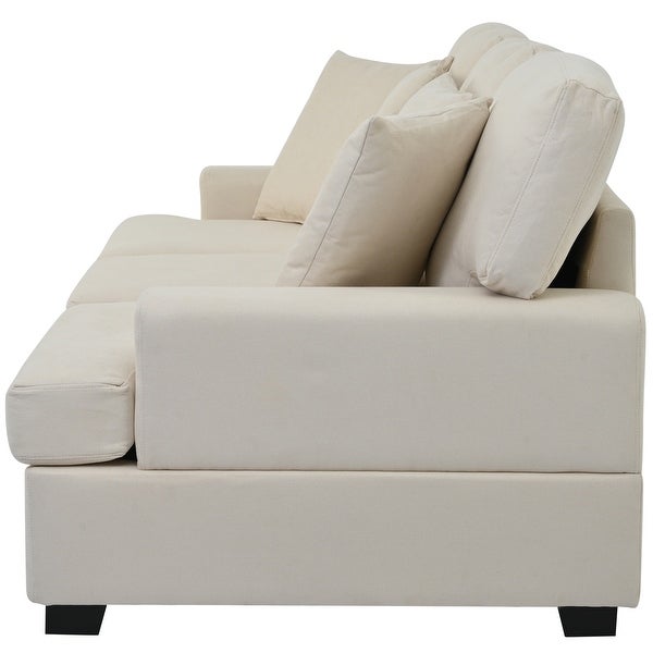 3 Seat Tufted Sofa Futon Fabric Sofa Removable Back Couch， Cream