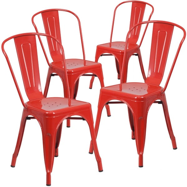 Commercial Grade 4 Pack Blue Metal Indoor-Outdoor Stackable Chair