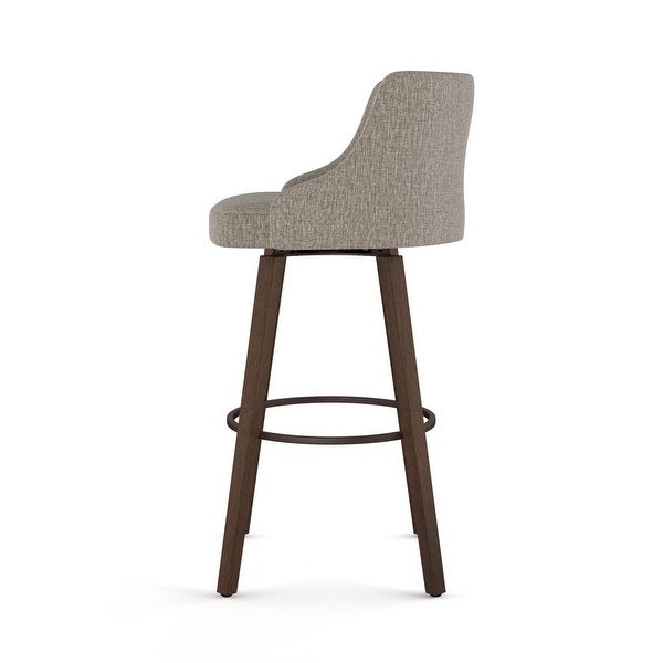 Ramon 26 In. Swivel Counter Stool - Beige and Brown Woven Polyester / Brown Wood