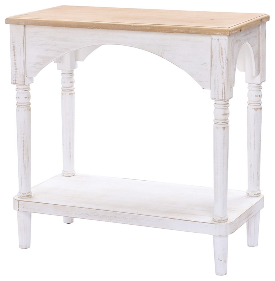 LuxenHome Farmhouse White and Natural Wood Single Shelf Console Table   French Country   Console Tables   by Homesquare  Houzz