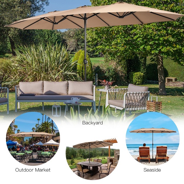 Costway 15ft Double sided Twin Patio Umbrella Outdoor Market W Crank amp Base Grey coffee turquoise beige orange wine