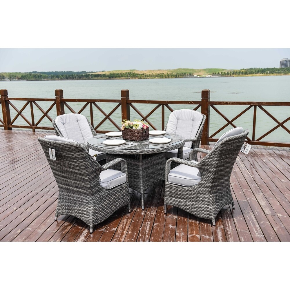 Moda Wicker 5 piece Patio Dining Table Set with Cushions