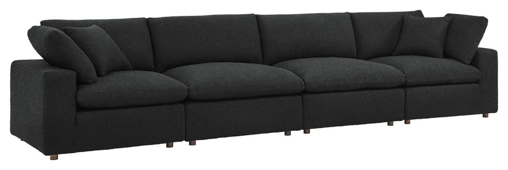 Commix Down Filled Overstuffed Boucle Fabric 4 Seater Sofa  Black   Transitional   Sectional Sofas   by First of a Kind USA Inc  Houzz