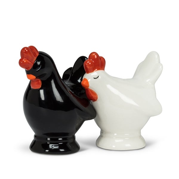 White and Black Chickens Salt and Pepper Shakers Ceramic - Black???White