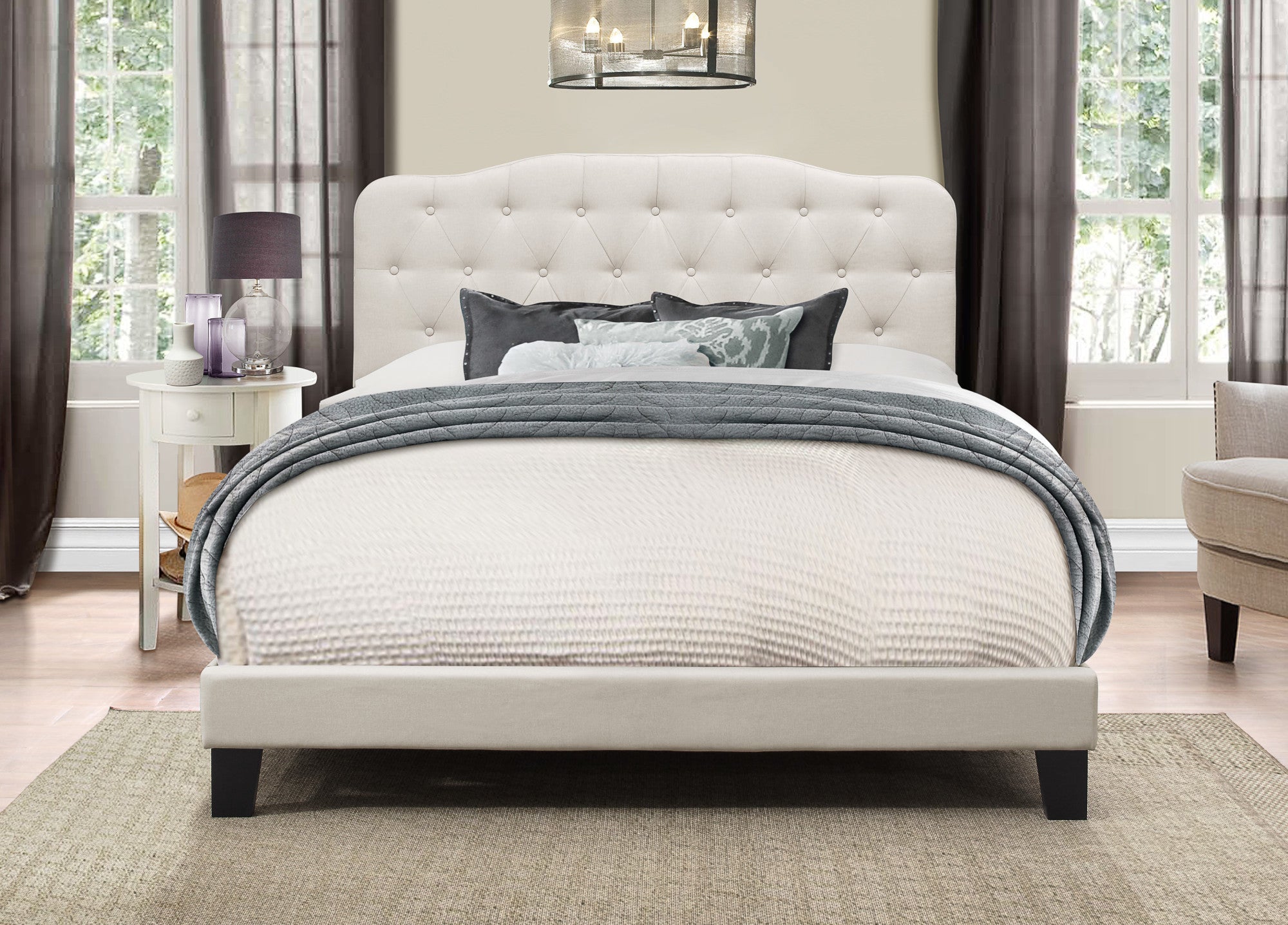 Hillsdale Furniture Nicole Arched Diamond Tufted Upholstered Queen Bed, Fog