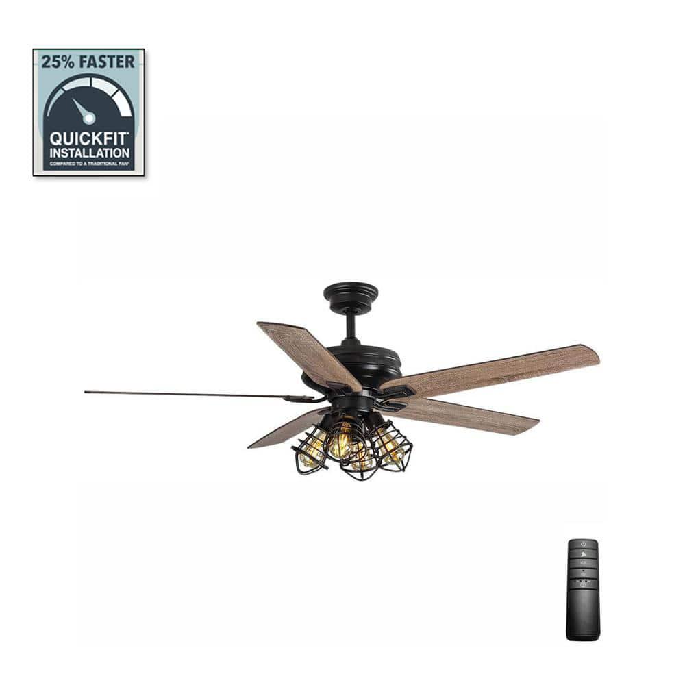 Home Decorators Collection Carlisle 60 in LED Matte Black Ceiling Fan with Remote Control and Light Kit