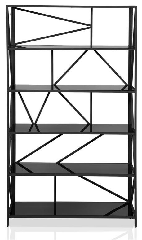 Furniture of America Qualt Industrial Metal 5 Shelf Bookcase in Black   Industrial   Bookcases   by Homesquare  Houzz