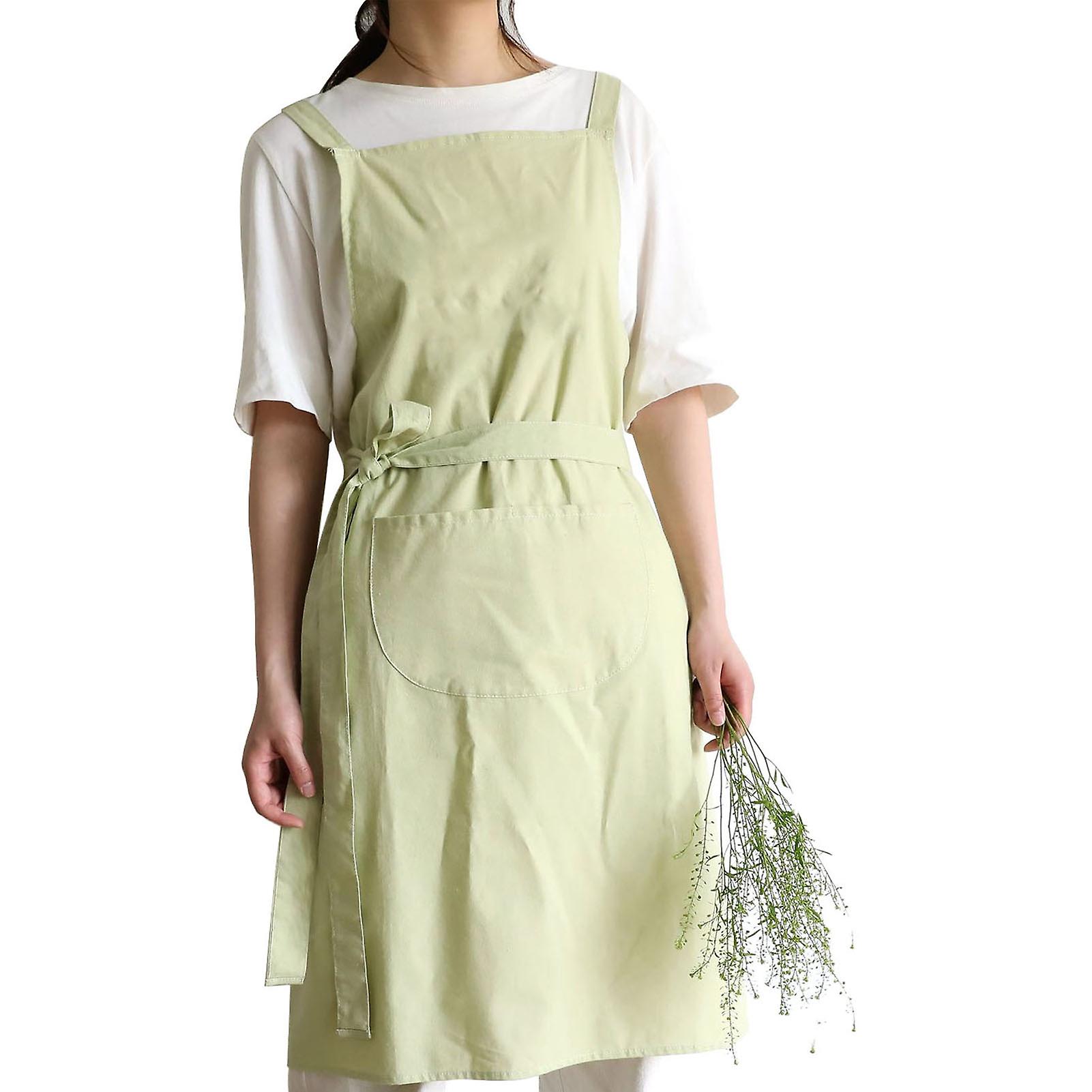 Cotton Apron Embroidered Letters Waterproof Oil Proof Apron with Pockets Chef Apron for Kitchen Mint Green Free Size