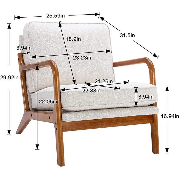 Mid Century Modern Accent Chair， Single Upholstered Lounge Reading Armchair with Solid Wood Frame and Cushions， Beige Fabric