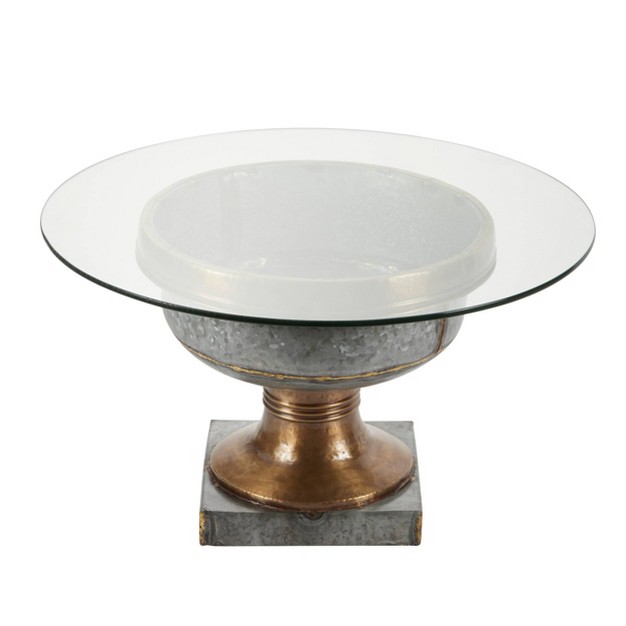 Coffee Table Round Glass And Metal Bronze And Gray Olivia amp May