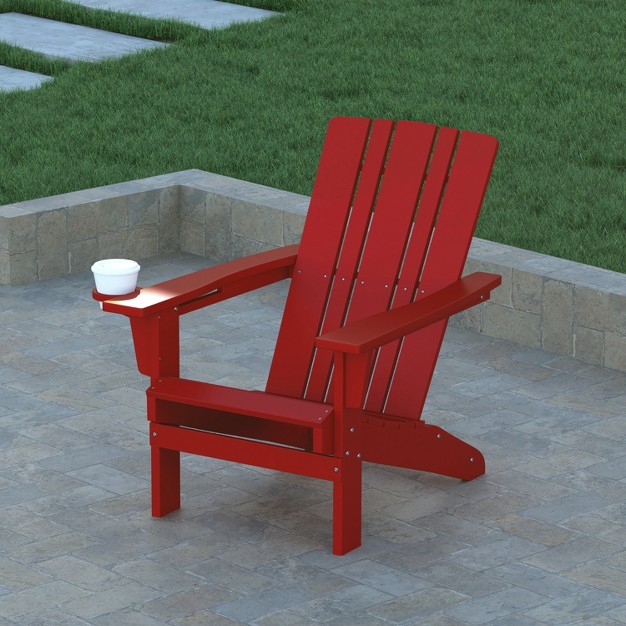 Emma And Oliver Set Of 2 Adirondack Chairs With Cup Holders Weather Resistant Hdpe Adirondack Chairs