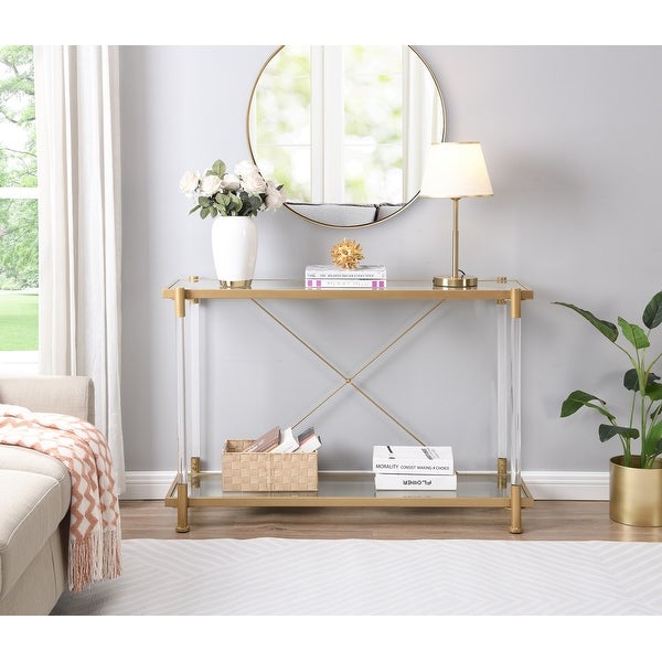 Modern Style Glass Console Table With Two shelves