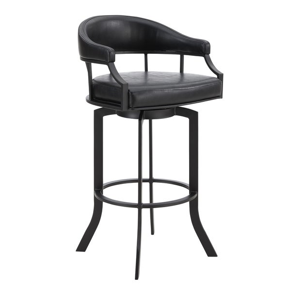 Pharaoh Swivel Black Powder Coated and Black Faux Leather Metal Bar Stool