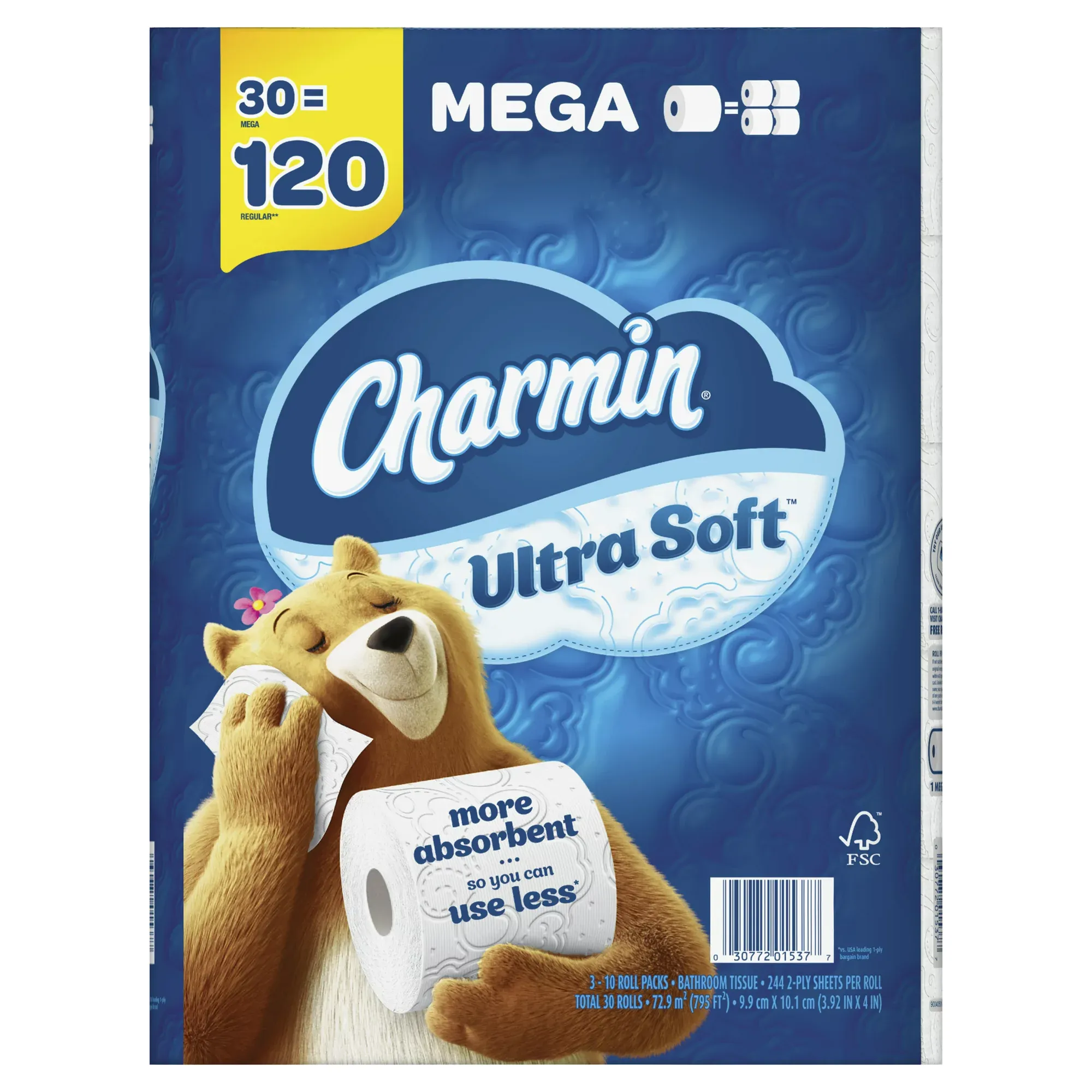 Charmin Ultra Soft Toilet Paper Mega Roll， 244 Sheets Per Roll， 30 Count