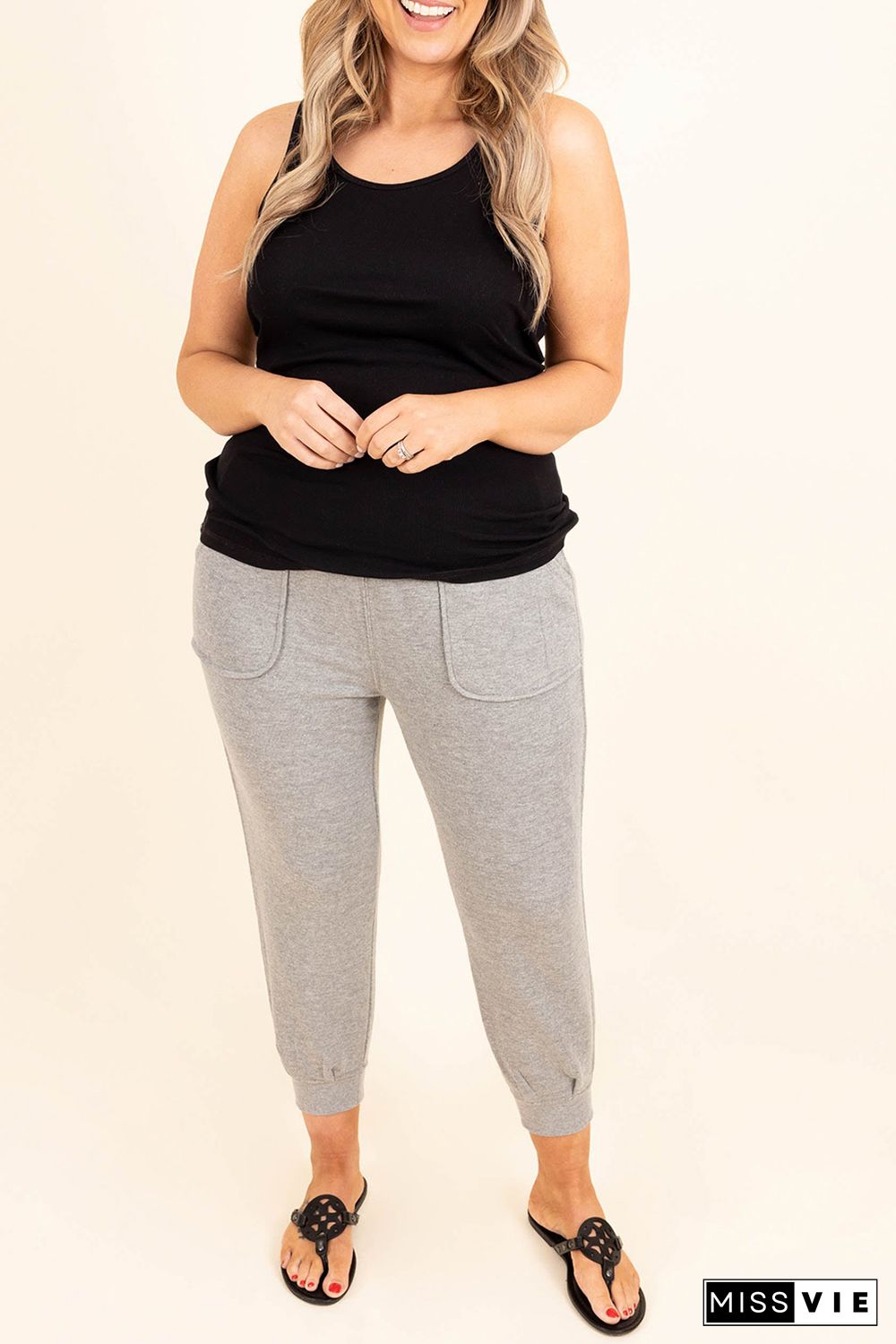 Gray High Waist Pocket Plus Size Skinny Pants