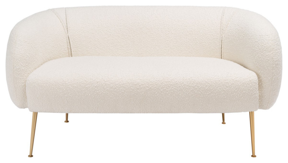 Oscar Poly Blend Loveseat Ivory/Gold   Midcentury   Loveseats   by AED Luxury Home Decor  Houzz