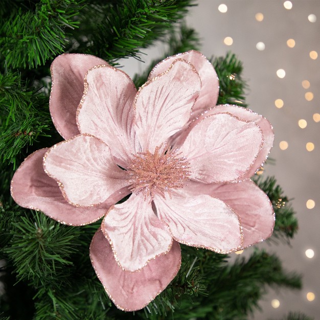 Glittered Pink Magnolia Christmas Stem Spray