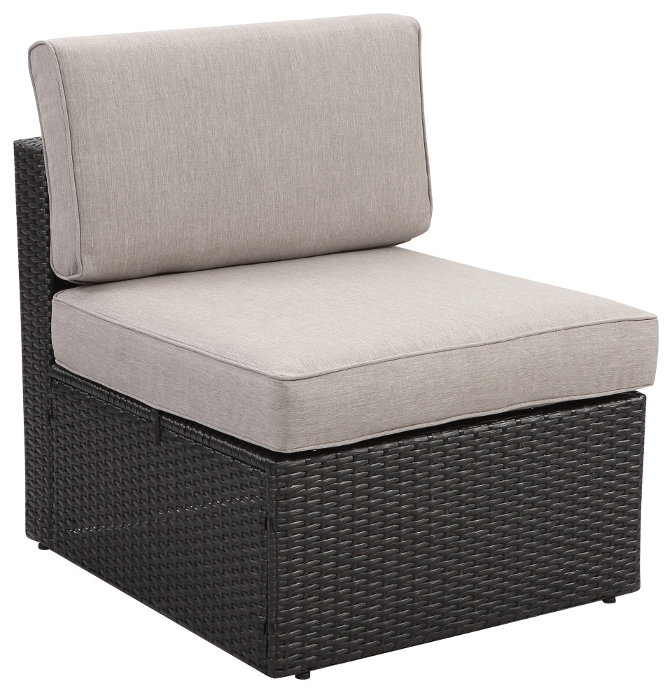 Aluminum and Wicker Outdoor Patio Sectional Armless Chair  Brown   Tropical   Outdoor Lounge Chairs   by Pebble Lane Living  Houzz