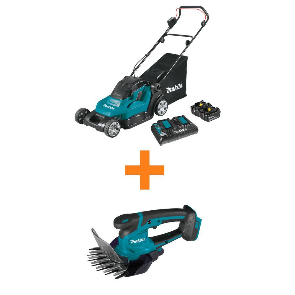 Makita 18V X2 (36V) LXT Cordless 17 in. Residential Lawn Mower Kit (5.0Ah) with bonus 18V LXT Grass Shear Tool Only XML05PT-XMU04Z