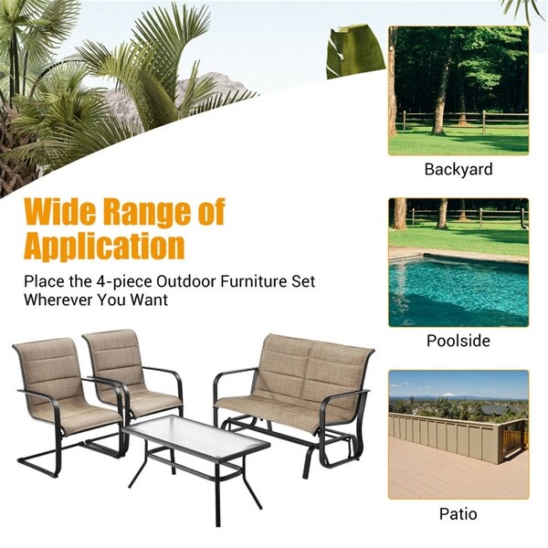 4-Piece Outdoor Patio Furniture Set with Padded Glider Loveseat and Coffee Table - Overstock - 37500604