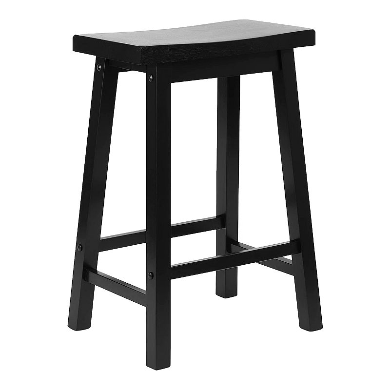 Pj Wood Classic Saddle Seat 24 Inch Kitchen Bar Counter Stool， Black (2 Pack)