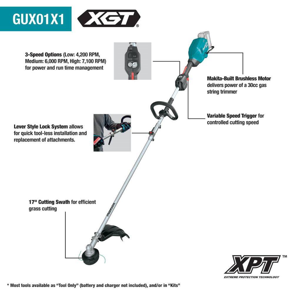 Makita 40V max XGT Brushless Cordless Couple Shaft Power Head Kit with 17 in. String Trimmer Attachment (4.0Ah) GUX01JM1X1