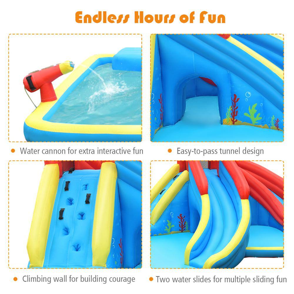 Gymax Inflatable Water Park Bounce House Crab with 2 Slides Climbing Wall Tunnel GYM05212