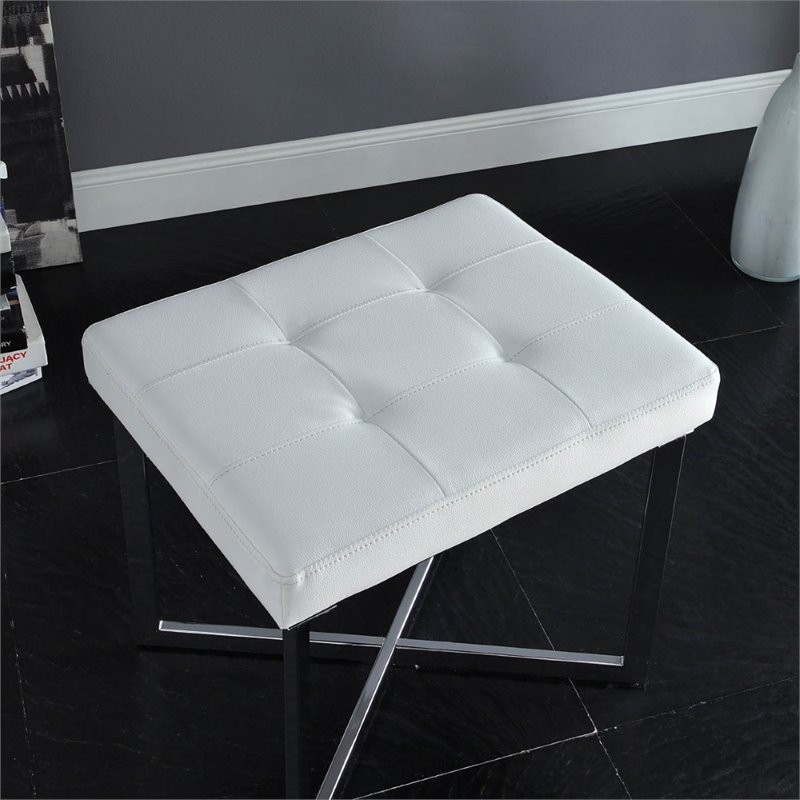 Summer Vanity Bench  White and Chrome   Contemporary   Vanity Stools And Benches   by Homesquare  Houzz