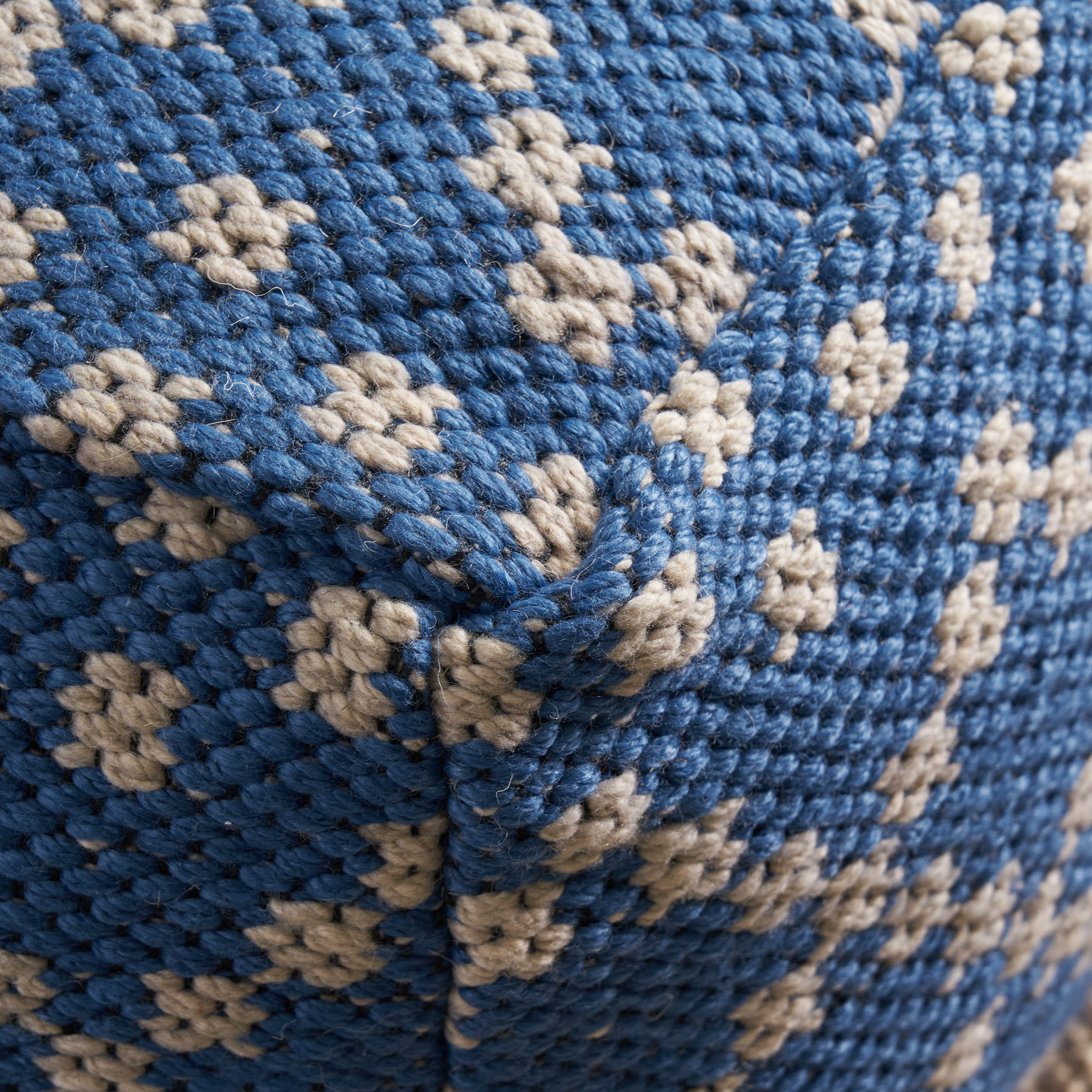 Harmony Cube Pouf, Boho, Blue and White Yarn