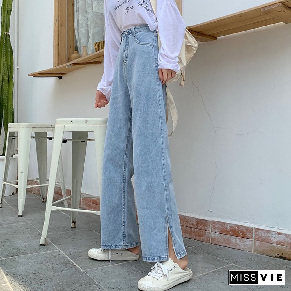 Woman Jeans High Waist Clothes Wide Leg Denim Clothing Blue Streetwear Vintage Quality Fashion Harajuku Straight Pants