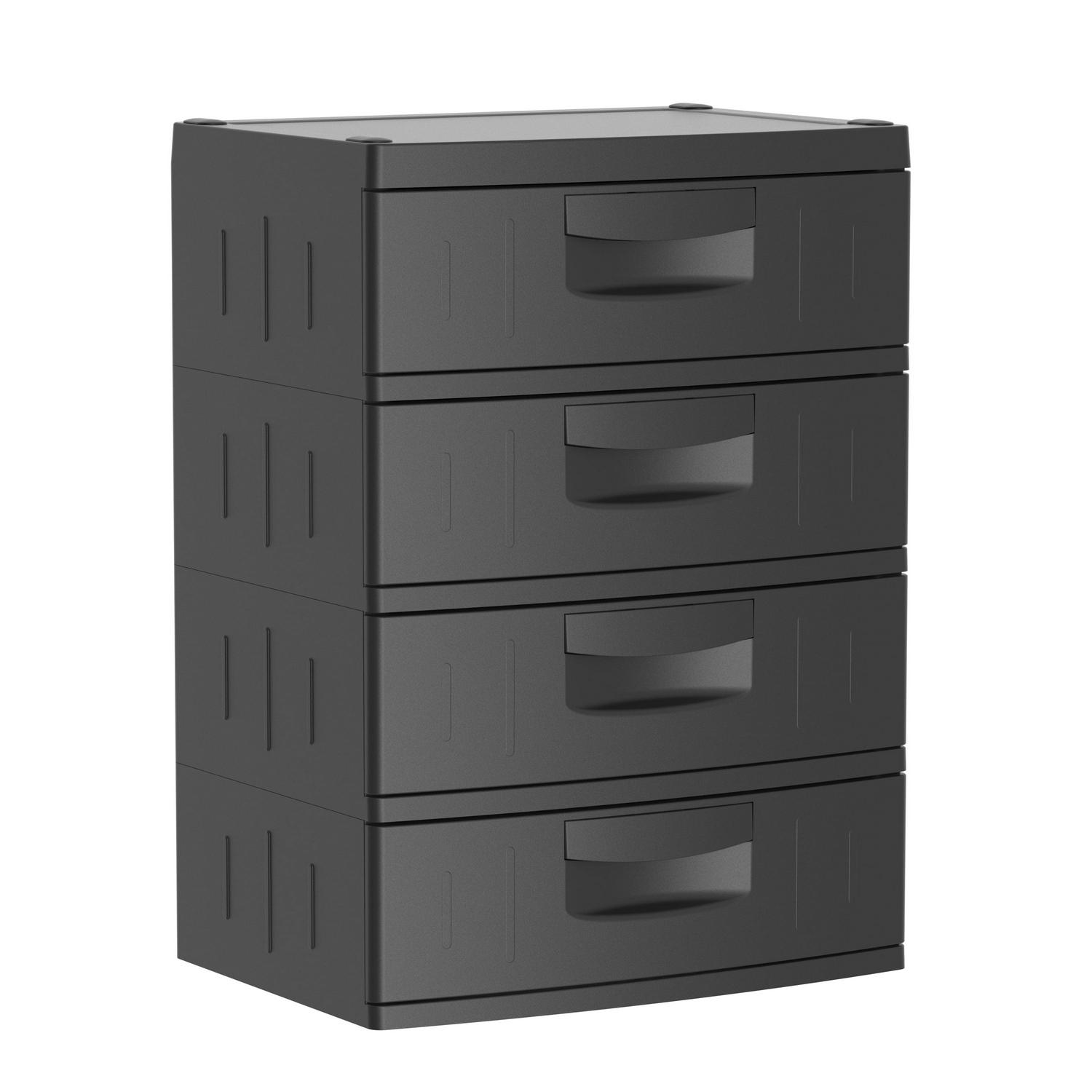 Hyper Tough 4 Drawer Plastic Garage Storage Cabinet 18.7 D x 25.39 W x 35.31 H， Black