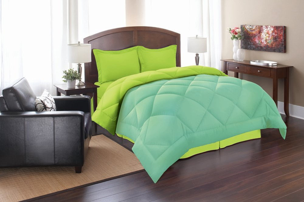 Goose Down Alternative Reversible 3pc Comforter Set- Available In A Few Sizes And Colors ， Full/Queen， Aqua/Lime