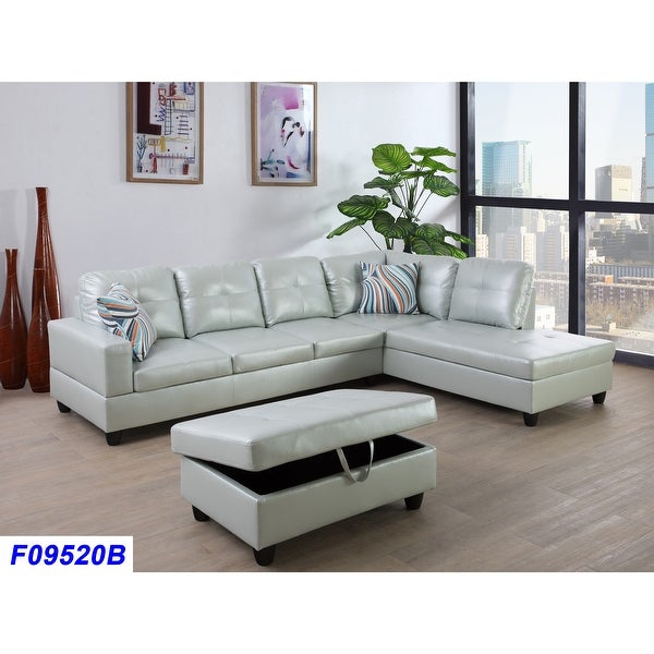 3-Pieces Sectional Sofa Set，Right Facing Silver Green(09520B)