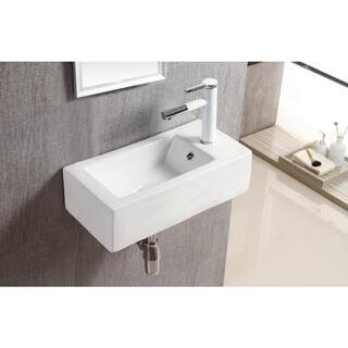 Elanti Wall-Mounted Left-Facing Rectangle Bathroom Sink in White EC9899-L