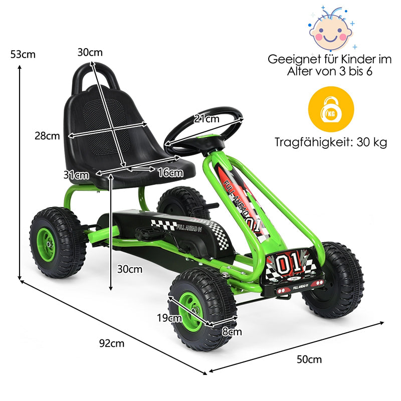 Kids Racer Pedal Go Kart 4 Wheel Pedal Powered Ride On Toys with Non-Slip Wheels and Adjustable Seat